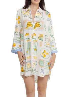 Linen-blend Cream Citrus Print Swim Coverup Tunic - NWT - Large